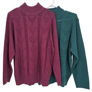 Vicki Wayne Womans size XL 2 Pullover Long Sleeve Mock Neck Sweater Red/Green